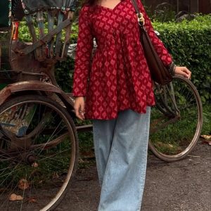 Maroon Printed A-Line Kurti for Women